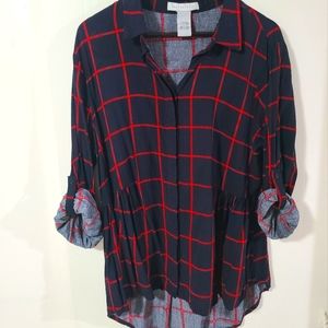 High Low Plaid Blouse